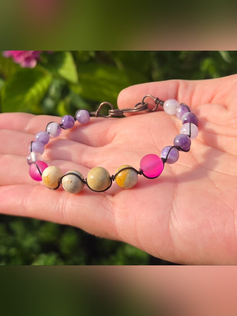 Handcrafted Oxidized Copper & Stone Bead Bracelet